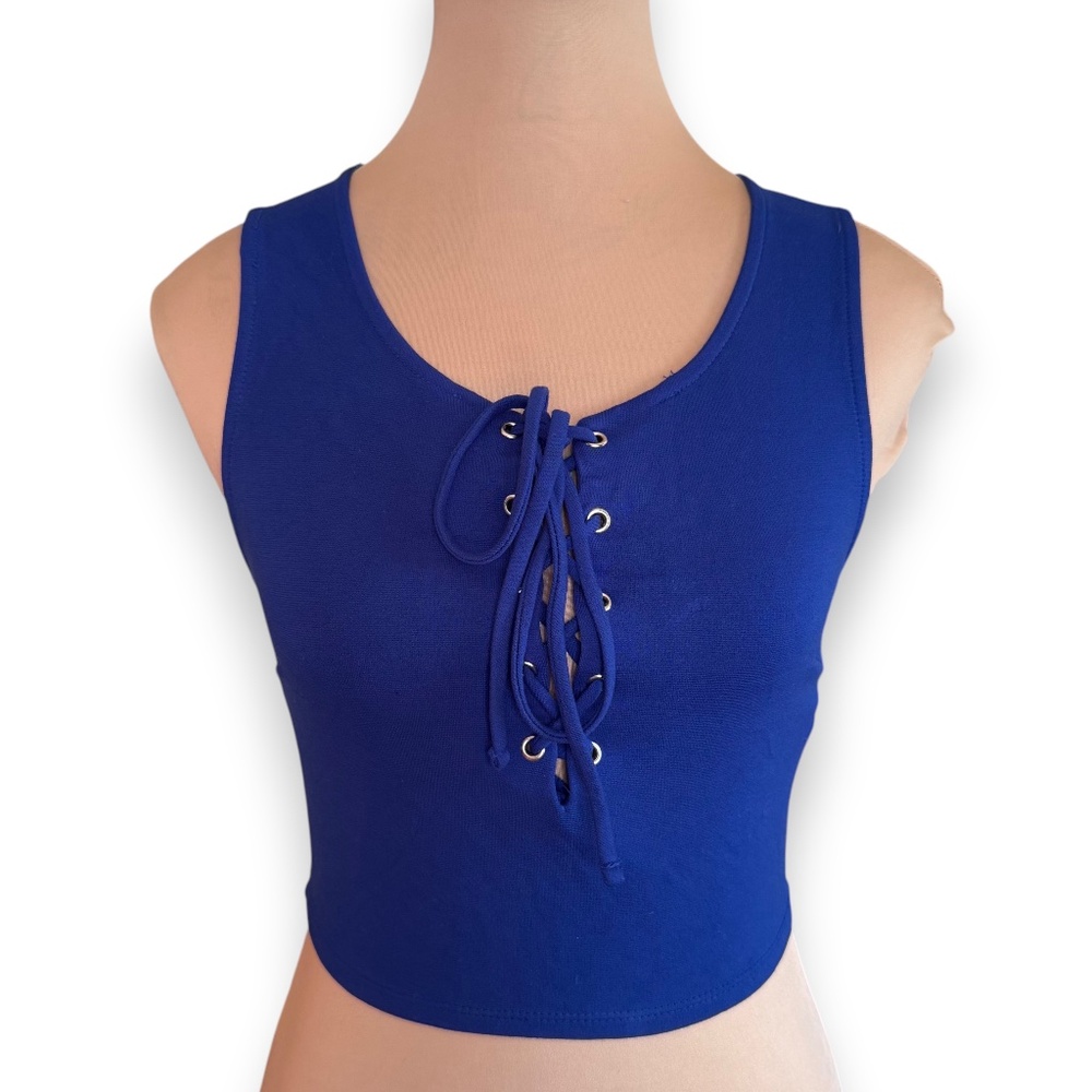 FOREVER 21 Blue Lace-Up Crop Top Sleeveless Stretch Size S